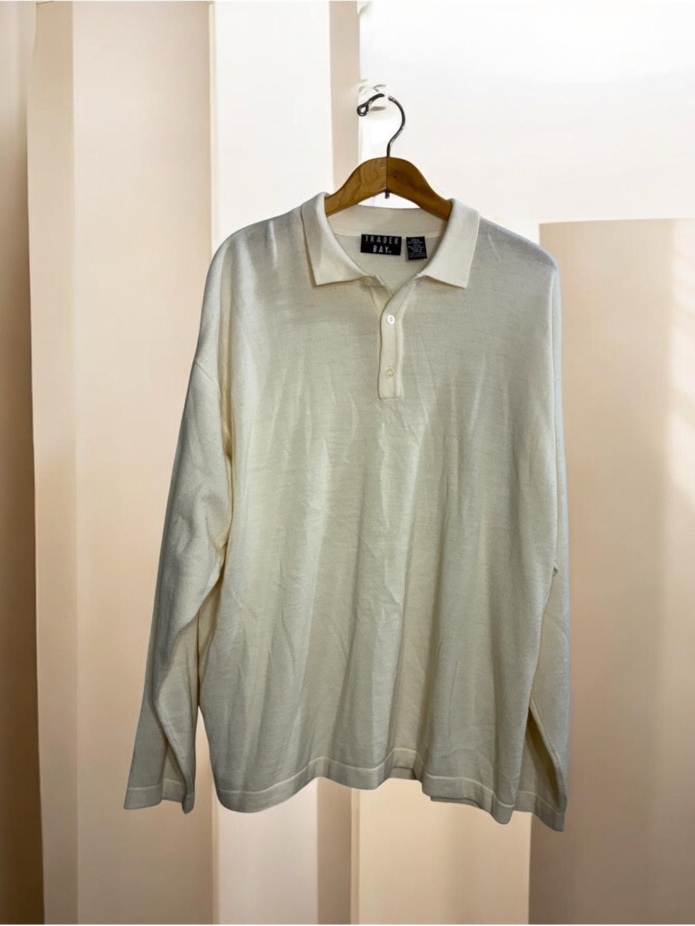 Trader Bay Cream Merino Wool Blend  3 Button Sweater